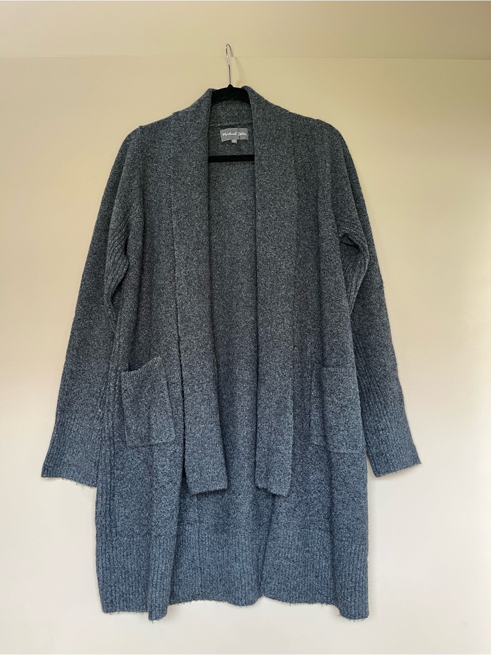 Michael Stars Open-Front Longline Cardigan - Charcoal Gray